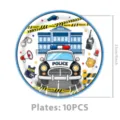 Cartoon Polizei Thema Einweg Pappteller für Kinder Geburtstag Party Zubehör 23cm 10St. - 9 Zoll Teller