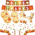 Thanksgiving Truthahn Party Geschirr Set mit Papptellern, Bechern, Servietten und Banner. - 6-teiliges Set (7 Zoll 10P + 9 Zoll 10P + Becher 10P + Servietten 20P + Tischdecke + Banner)