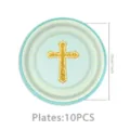 Blaue Taufe Party Pappteller mit goldenem Kreuz Design, ideal für religiöse Feiern und Feste. - Blau Taube Taufe / 7-Zoll-Teller 10 Stück