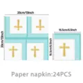 Blaues Taufe Kreuz Papierserviette Detailansicht, 24 Stk. Party Geschirr Zubehör, 33 cm. - Blau Punktmuster Taufe / Servietten 20 Stk