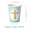 Blaue Taufe Pappbecher mit goldem Kreuz, 10 Stk. Partygeschirr für Taufpartys und Feste. - Blau Punktmuster Taufe / Pappbecher 10 Stk
