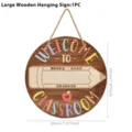 Detailed view of wooden classroom hanging sign, round welcome plaque with cute pencil design - Style 02 (Round Door Sign) / 1PC