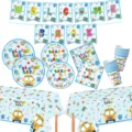 Rückkehr zur Schule Partydeko Set Details mit Bannern, Tellern, Bechern und Tischdecken. - 6-Teiliges Set (Banner 15 + 7Zoll Teller 10 + 9Zoll Teller 10 + Becher 10 + Serviette 20 + Tischdecke) - 66Stk