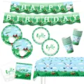 Golf Themen Geburtstag Party Zubehör Set mit Banner Pappteller Bechern Servietten und Tischdecke - Golf Thema Geschirr Tischdecke Banner Set / 6-Teiliges Set