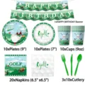 Golf Motto Party Geschirr Set mit Geburtstag Banner Papptellern Bechern Servietten Besteck - Golf Thema Geschirr Banner Plastikbesteck Set / 8-teiliges Set