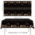 Nappe de fete jetable annee impermeable anti-huile noir or feux d'artifice decoration - Style Ballon Feux d'artifice Doré (Style 02) / 137x183cm