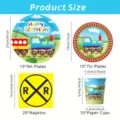 Train theme birthday party disposable tableware set paper plates cups napkins decor items. - 4 Pieces Set (7in Plate + 9in Plate + Napkin + Cup)
