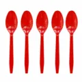 10pcs red plastic spoons set, 16.1x3cm disposable tableware for party and dining events. - Red Spoons