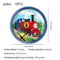 Children birthday party paper plates, 9 inch 10 pieces set, steam train design table supplies. - 9-Inch Plate (Red Train) / 10 Pieces/Pack