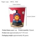 10pcs 9oz disposable paper cups with cute cartoon steam train design for kids birthday party. - Paper Cup (Red Train)