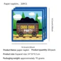 Train theme paper napkins 20pcs set for kids birthday party decoration and table supplies. - Napkin (Red Train)