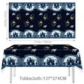 Halloween Theme Disposable PE Tablecloth Haunted House Pumpkin Pattern Party Decor - 137*274CM / Ghost / Black