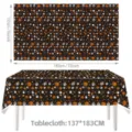 Halloween disposable waterproof oilproof tablecloth featuring scary pumpkin and skeleton prints. - Pumpkin Ghost House / 54*72inch