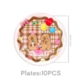 Detailed view of pink plaid capybara theme disposable paper plate, 18cm party tableware. - Capybara 7 Inch Plate (10 Pieces/Pack)