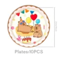 Cute pink plaid capybara birthday party paper plates disposable tableware 10pcs 23cm set - Capybara 9 Inch Plate (10 Pieces/Pack)