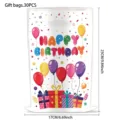 Birthday party gift bags with colorful balloons and present box print, detail view. - Style 03 / 10 Pieces Pack