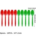 Rote und grüne Plastiklöffel, 10er Pack, ideal für Weihnachtsfeier Tischdekoration und Essen. - Goldener Weihnachtsstil (Löffel)