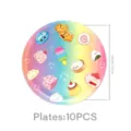 Cartoon cute food theme paper plates, 18cm/7inch rainbow disposable tableware for party 10pcs - Squishy Food 7 Inch Plate / 10 Pieces/Pack (7 Inch)