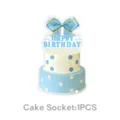 Blue bow happy birthday cake topper set with cute polka dot cake decoration for party. - Large Cake Topper (1 Piece)