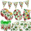 Summer Hawaiian tropical leaf hibiscus party disposable tableware set plates cups napkins - 9-Piece Set / Full Party Tableware Decor Set