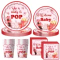 Babyparty Geschirr Set mit Pappteller Becher und Servietten in pinkem Design. - Rosa Aquarell Cola Thema / 4-teiliges Set (7-Zoll-Teller 10er+9-Zoll-Teller 10er+Serviette 20er+Becher 10er)