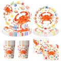 Summer crab disposable tableware set with plates cups and napkins for ocean party decor - 4-Piece Set (Crab Theme)