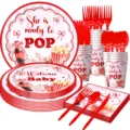 Rot weiße Babyparty Party Geschirr Set Pappteller Becher Servietten Gabeln Löffel. - Rot Weiß Karo Cola mit Besteck / 7-teiliges Set (7-Zoll-Teller 10er+9-Zoll-Teller 10er+Serviette 20er+Becher 10er+Besteck 30er)