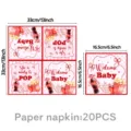 Babyparty Papierservietten mit Cola und Popcorn Design, 33x33cm, 20 Stueck Packung. - Papierservietten