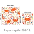 Tovaglioli di carta acquerello granchio estivo, set 20 pz con conchiglie e coralli, 33cm. - Tovaglioli (Confezione da 20)