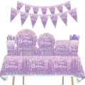 Lila Diamant Geburtstag Party Geschirr Set inklusive Tischdecke Teller Becher Banner - Pappteller / 10 Stück (7 Zoll) / Rosa Zirkonia Scheibe