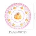 Platos de papel calabaza lazo rosa 9 pulgadas vajilla descartable para fiesta otoño 10pcs - 10 Piezas (Platos de 9 Pulgadas)