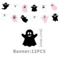Guirnalda de fantasmas de Halloween, set de decoracion de papel negro blanco rosa fiesta. - Banner (12 Piezas)