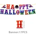 Halloween Party Banner Set mit bunten Neon Buchstaben sowie gruseligen Party Requisiten. - Banner (15 Buchstaben)
