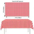 Detailed view of red and white gingham tablecloth, showing layout, dimensions and table drape. - 54*108inch / Red White Plaid