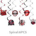 Decoraciones de fiesta colgantes temáticas de rock and roll con calavera y tarjetas de guitarra. - Decoraciones Colgantes en Espiral