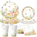 Herbst Erntedank Party Geschirr Set mit Kürbis und Ahornblatt Pappteller Becher Servietten. - Ahornblatt Kürbis / 4-Teiliges Set (7Zoll 10P + 9Zoll 10P + Servietten 20P + Becher 10P)
