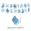 Sommer blaue Ozean Muschel Seestern Papier Banner Party Deko Set 16 Stk Zubehör - Blaue Muschel Banner (16er Pack)