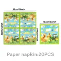 Strohhutmännchen Traktor Party Papierservietten Detailansicht mit Maßen und 20 Stück Packung. - Servietten 20 STK