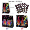 67 theme paper gift bags and decorative stickers set, ideal for party favors and candy packaging. - Food Bag Style / Set of 12 / Black