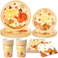 Erntedankfest Party Geschirr Set mit Pappteller Becher und Servietten mit herbstlichem Design. - 4-teiliges Set (7 Zoll 10P + 9 Zoll 10P + Becher 10P + Servietten 20P)