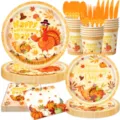 Erntedankfest Party Geschirr Set mit Truthahn Pappteller Bechern Servietten fur Herbst feste. - 7-teiliges Set (7 Zoll 10P + 9 Zoll 10P + Becher 10P + Servietten 20P + Besteck)