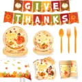 Thanksgiving Truthahn Party Geschirr Set Teller Becher Servietten Banner Herbst Deko - 9-teiliges Set (7 Zoll 10P + 9 Zoll 10P + Becher 10P + Servietten 20P + Tischdecke + Banner + Besteck)