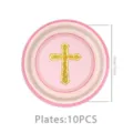 Pink paper plates with gold glitter cross for baby baptism party celebration 10pcs 7inch - Pink Dove Baptism / 7 Inch Plates 10PCS