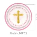 Pink cross paper plates for baby baptism party, 23cm 9inch size, 10 pieces per pack tableware. - Pink Dove Baptism / 9 Inch Plates 10PCS