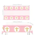 Rosa Kreuz Party Tischdecke Taufe Dekoration wasserdichte Kunststoff Tischabdeckung für Babyparty - Rosa Taube Taufe / Tischdecke 1 Stück (137x274cm)