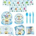 Zurück in die Schule Party Deko Set Banner Teller Becher Servietten für Schulstart - 9-Teiliges Set (7Zoll Teller 10 + 9Zoll Teller 10 + Becher 10 + Serviette 20 + Tischdecke + Banner + Besteck 10 + Strohhalm 10)