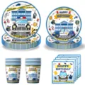 Polizei Geburtstag Party Pappteller Becher Servietten Set Kinder Deko Tischzubehoer - 4-teiliges Set (Teller+Servietten+Becher) / 50-teiliges Set