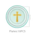 Blaue Taufe Kreuz Pappteller für religiöse Party Tischdeko Feier Zubehör 10 Stück - Blau Punktmuster Taufe / 7-Zoll-Teller 10 Stück