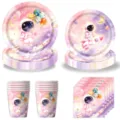 Rosa Tie-Dye Galaxie Astronaut Geburtstag Party Geschirr Set Pappteller Becher Servietten - Basis Geschirr Sortiment / 50 Stück