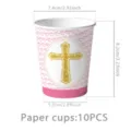 Rosa Kreuz Pappbecher für Baby Taufe Party, elegante religiöse Einweg Geschirr Set. - Rosa Taube Taufe / Pappbecher 10 Stk